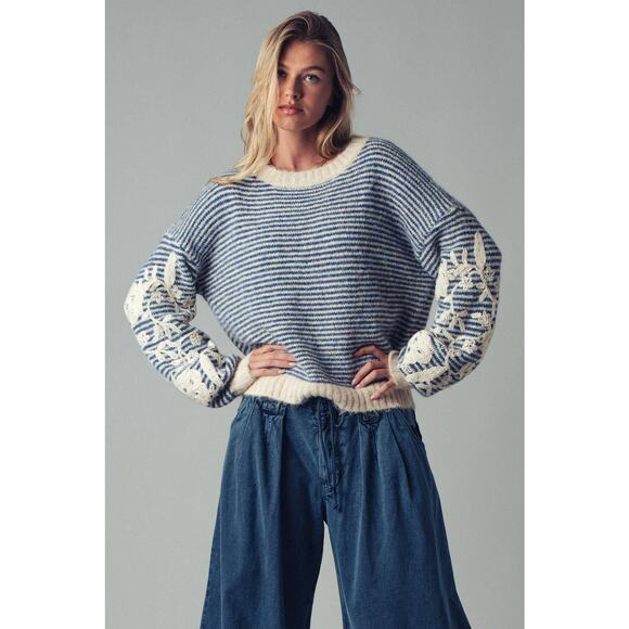 Urban Daizy Floral Embroidered Striped Knit Sweater - Picture 9 of 11